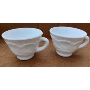 Milk Glass Pebble Leaf Punch Bowl Tea Cup Indiana Glass Coffee Mug